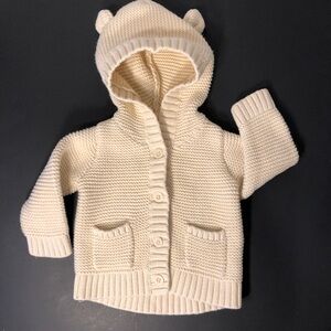 GAP Cotton Knit Baby Bear Hooded Cardigan Cotton 3-6mos. Ivory French Vanilla